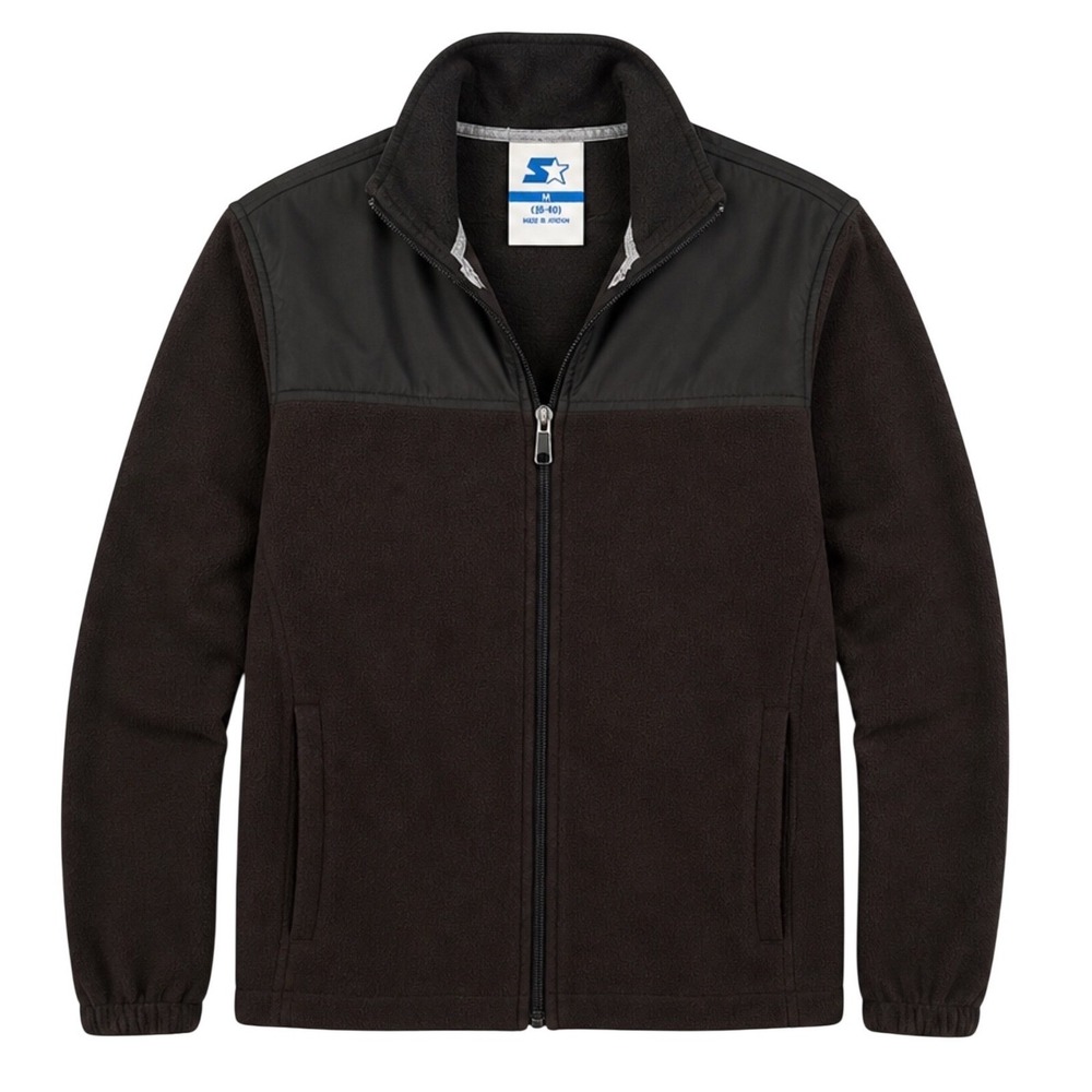 Starter Mens Black Fleece Jacket Full Zip Nylon Overlay Mock Neck M 38-40